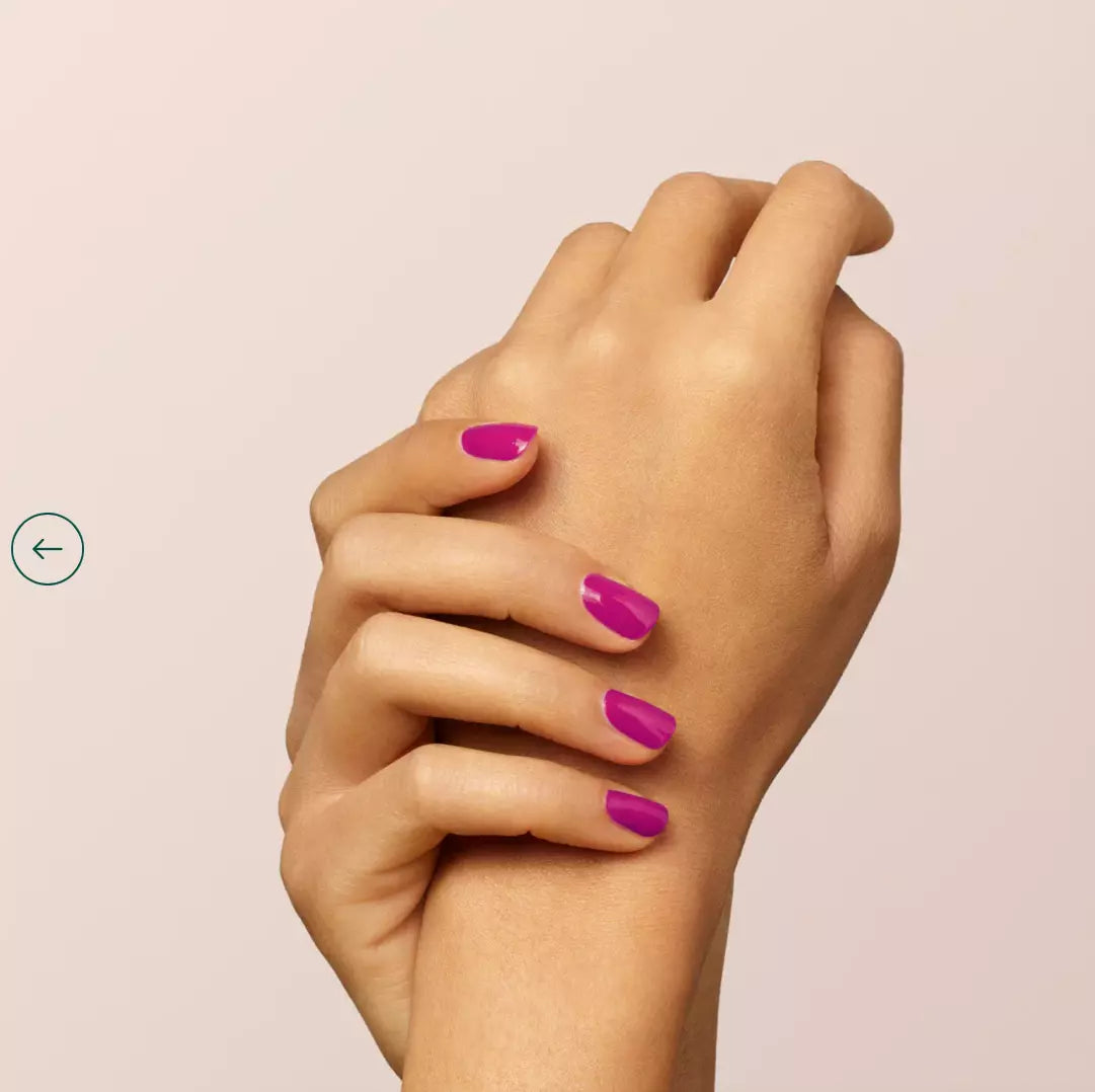 Close-up of Armeria polish on light skin – eco-friendly, delicate pink shade for understated nail looks