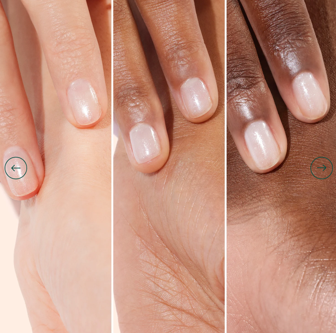 Comparison of Manucurist Active Shine base coat on light and dark skin – vegan, non-toxic base coat for universal nail care