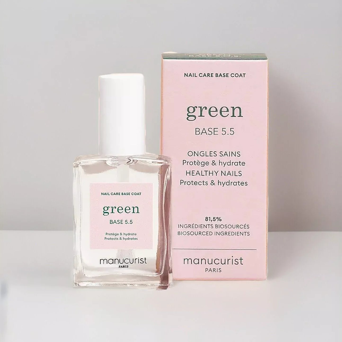 Manucurist Paris Green Range Base Coat Base 5.5 15ml – vegan, eco-friendly fortifying base coat for strong, healthy nails