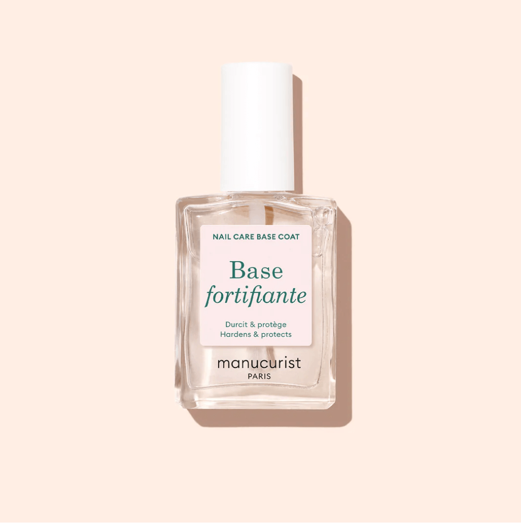 Manucurist Paris Base Fortifiante 15ml – fortifying base coat for soft, thin nails, enriched with AHAs, PHAs, and silica, 85% plant-based, vegan, cruelty-free, strengthening and protective nail treatment, London Nail Vault