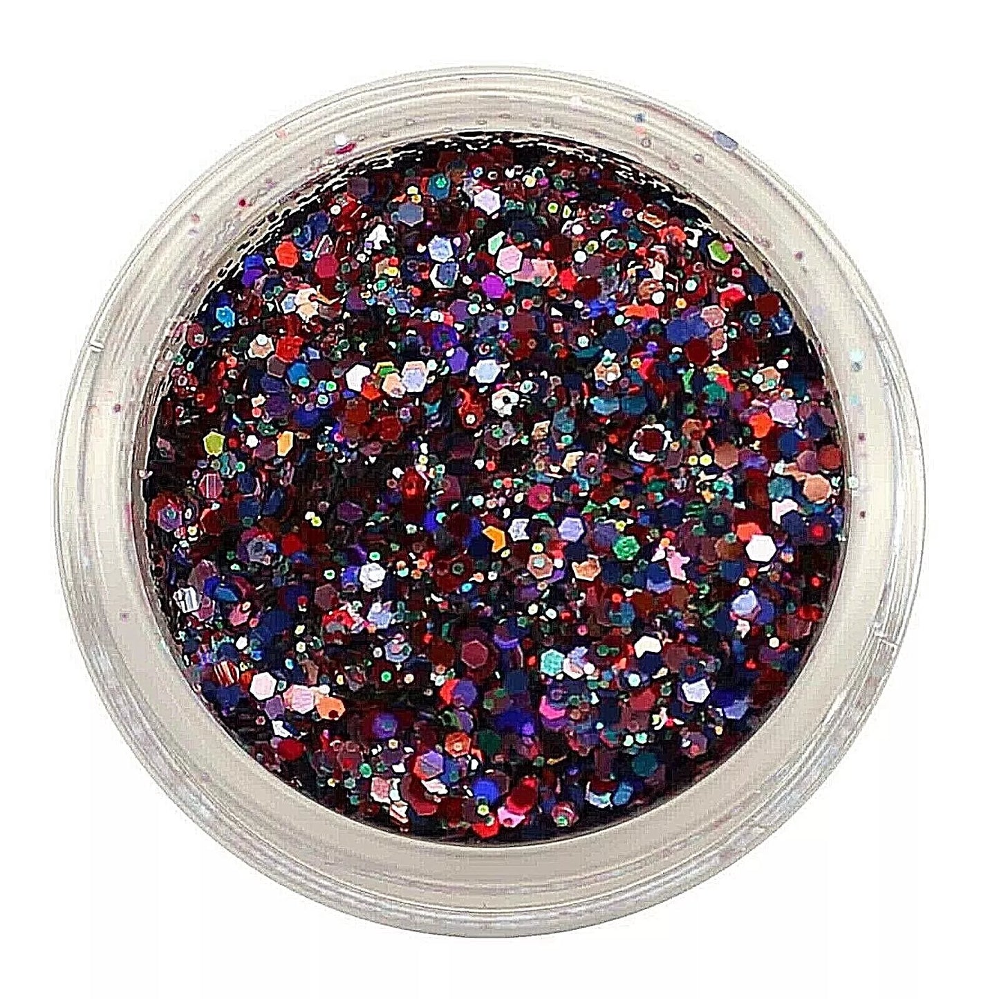 Bio Sculpture Essence Glitter Love Bug 5g – vivid multicoloured mixed-size glitter hexagons for sparkling, creative nail art designs