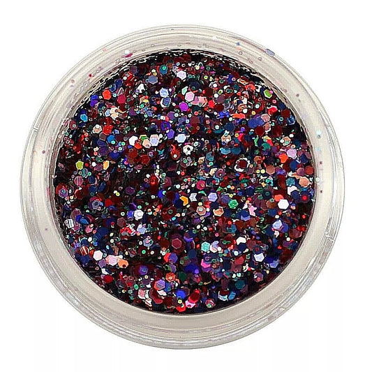 Bio Sculpture Essence Glitter Love Bug 5g – vivid multicoloured mixed-size glitter hexagons for sparkling, creative nail art designs