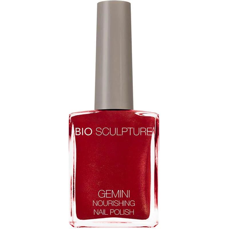Bio Sculpture Gemini Nail Polish No. 117 Breaking Dawn – vegan, shimmery bright red nail polish for a bold, festive manicure