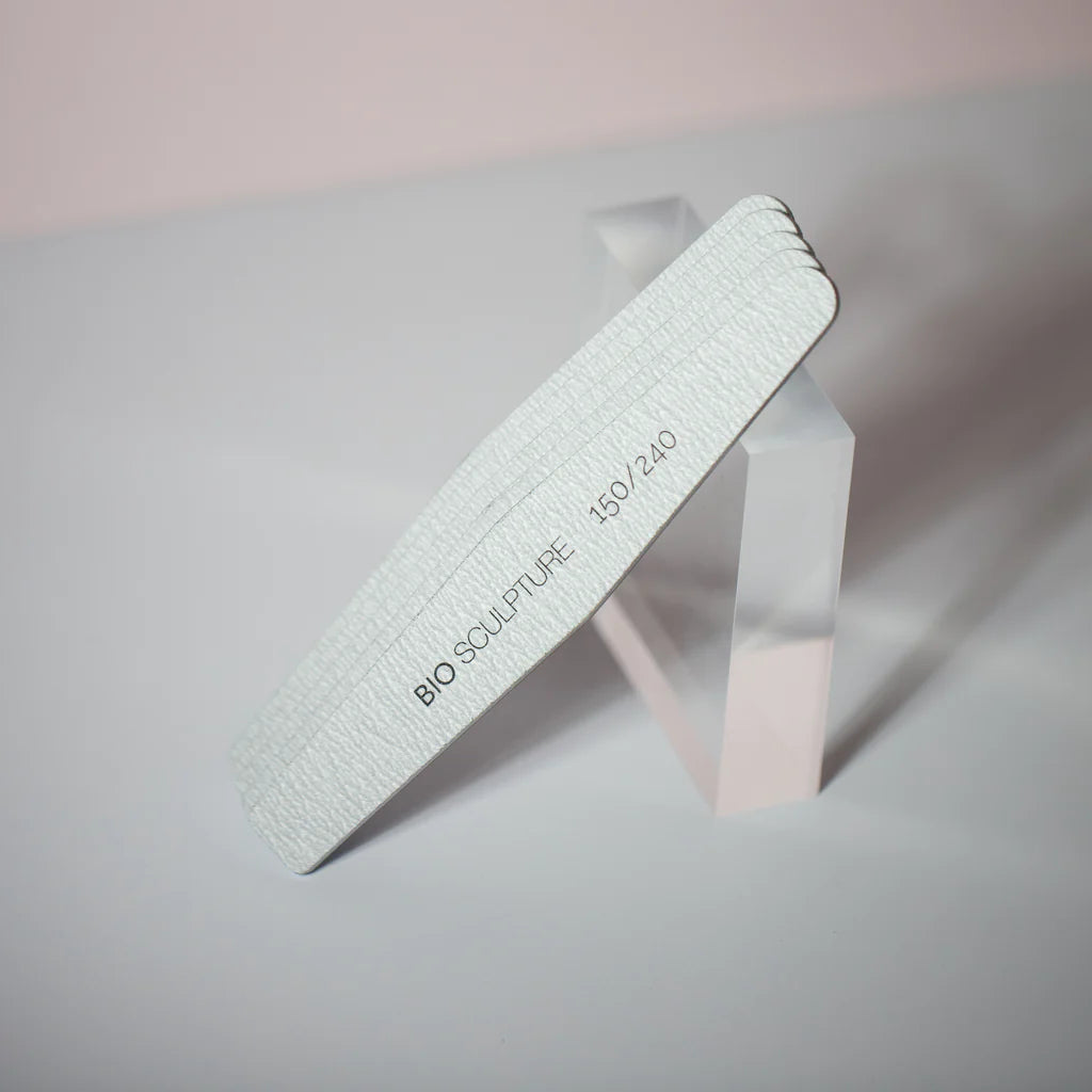 Bio Sculpture Coffin Shape Zebra File 150/240 Grit – non-toxic, ergonomic coffin-shaped nail files for effective, gentle nail care and preparation