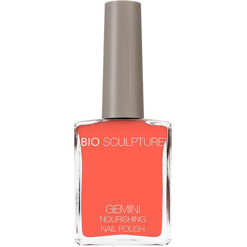 Bio Sculpture Gemini Nail Polish No. 2002 Coral – vegan, bright orange coral nail polish for a bold, summery manicure