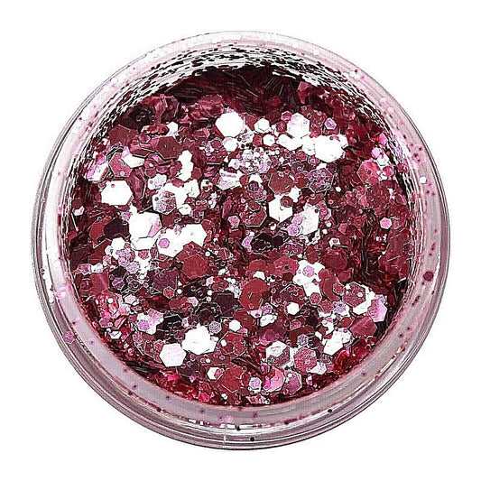 Bio Sculpture Essence Glitter Flower Girl 4g – vibrant metallic berry pink glitter and hexagon mix for dazzling, creative nail art designs
