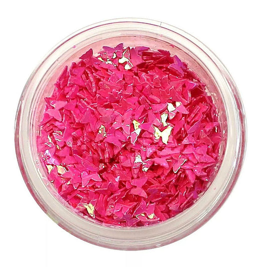 Bio Sculpture Essence Glitter Pink Butterflies 2g – butterfly-shaped pink glitter for whimsical, creative nail art designs