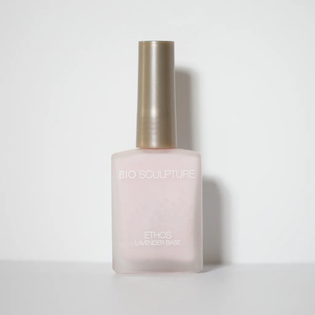 Bio Sculpture Gel Ethos Lavender Base 14ml – vegan, strengthening base coat enriched with rosemary and ginseng root extract for restoring weak, damaged nails