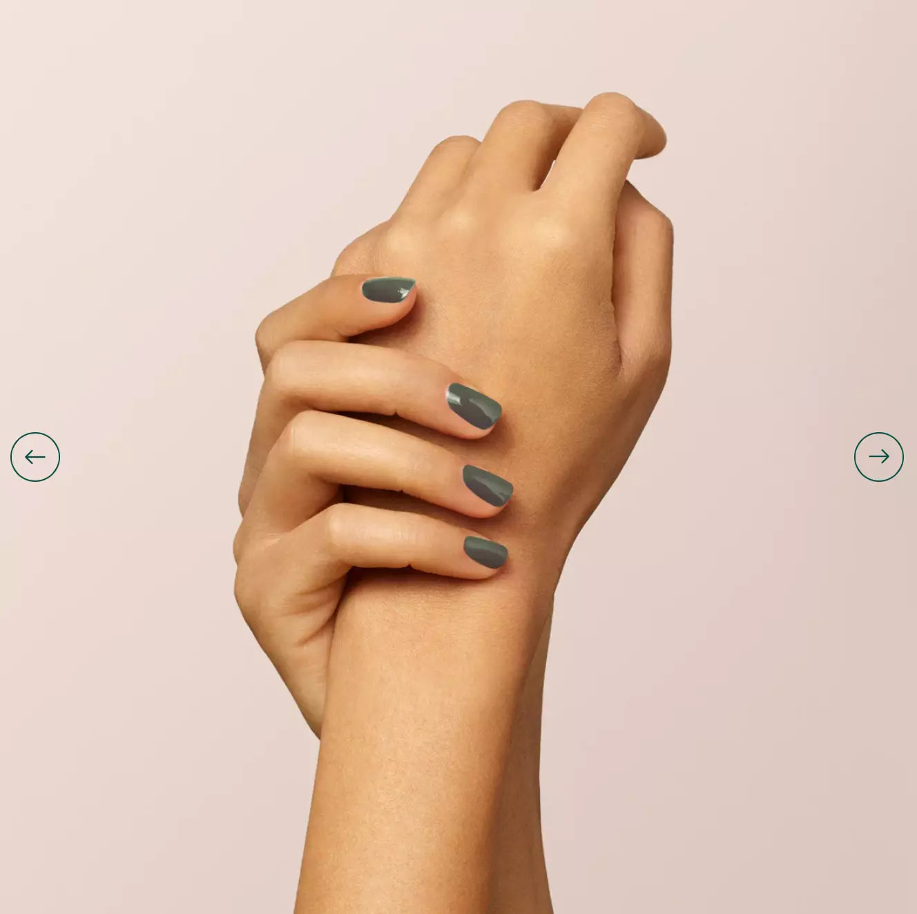 Nails featuring Manucurist Green Range Khaki on light skin – cruelty-free, khaki green polish for understated style