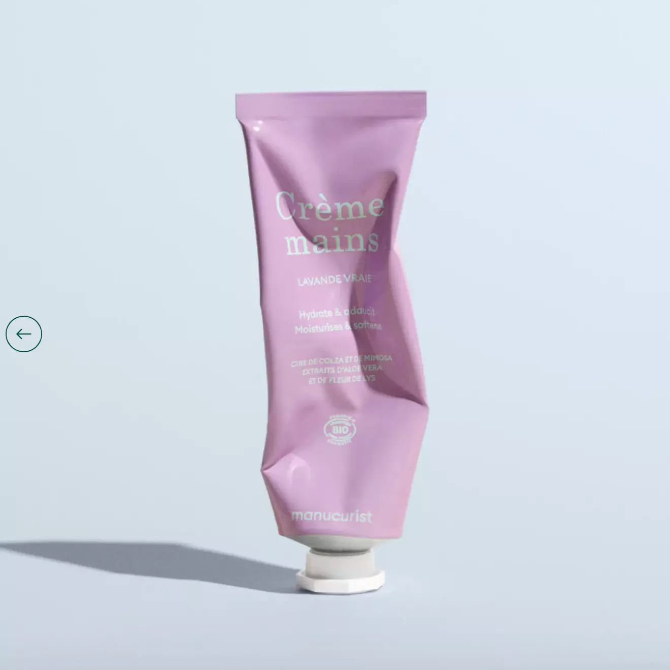 Using Manucurist Lavande Vraie Hand Cream tube – applying vegan lavender hand cream for soothing hydration
