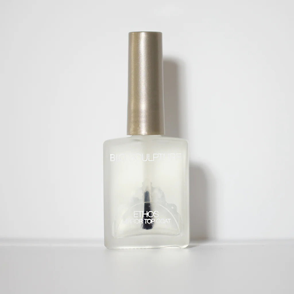 Bio Sculpture Gel Ethos Mirror Top Coat 14ml – vegan, high-shine mirror effect top coat for a glossy, long-lasting gel manicure finish"