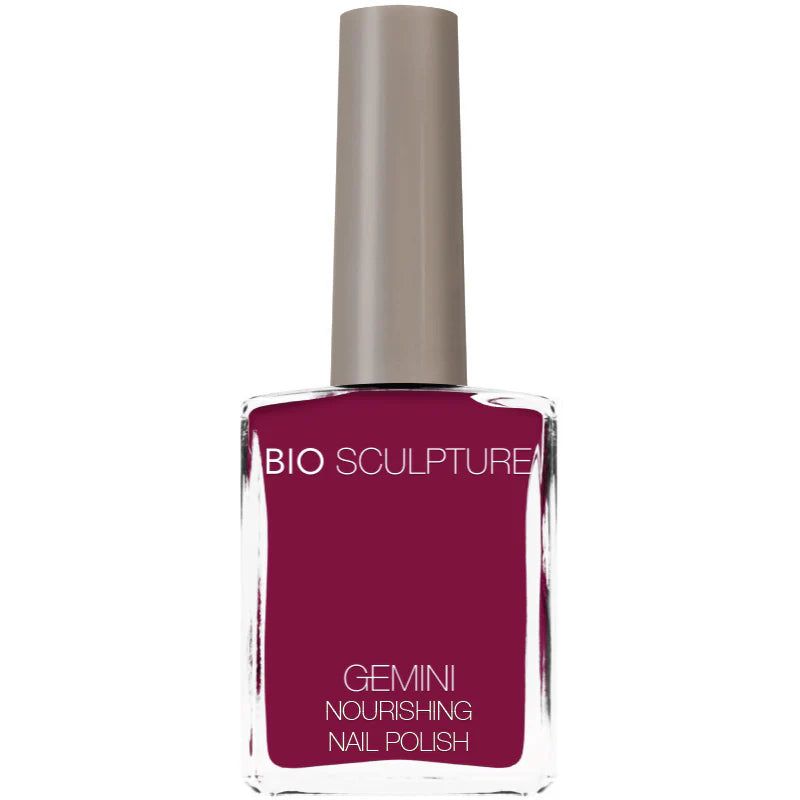 Bio Sculpture Gemini Nail Polish No. 275 Prancing Protea 14ml – vegan, deep cherry red nail polish for a bold, elegant manicure