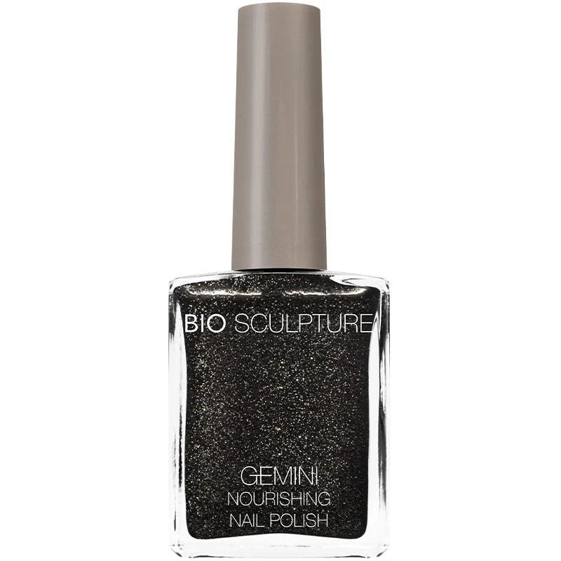 Bio Sculpture Gemini Nail Polish No. 252 Starlit Cobblestone – vegan, solid glittery black nail polish for a bold, glamorous manicure