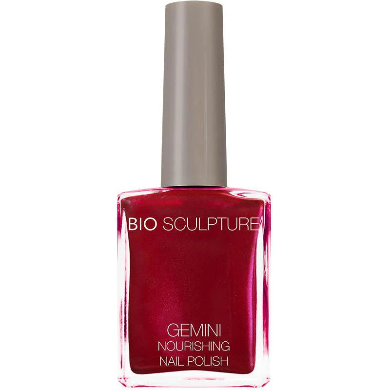 Bio Sculpture Gemini Nail Polish No. 22 Ravishing Red – vegan, pearlescent cherry red nail polish for a bold, glamorous manicure