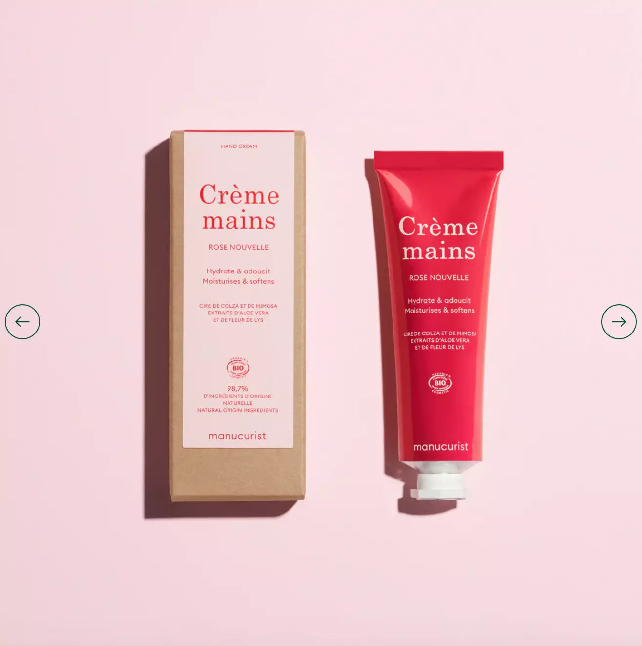 Manucurist Paris Rose Nouvelle Hand Cream – vegan, nourishing rose hand cream in a 30ml tube for soft, hydrated hands