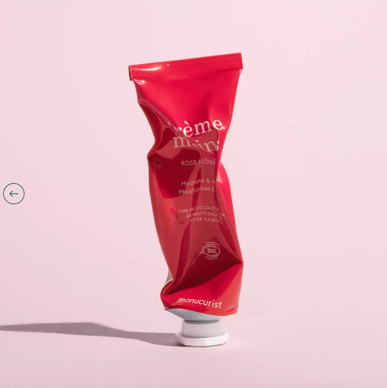 Using Manucurist Rose Nouvelle Hand Cream tube – applying vegan rose hand cream for soothing hydration