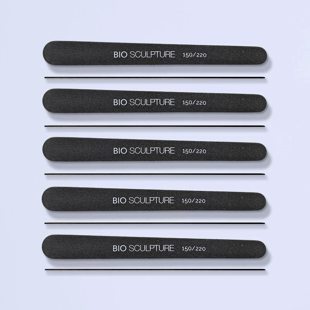 Bio Sculpture Gel Small Black Files 150/220 Grit Pack of 10 – vegan, dual-grit black nail files for precise shaping and smoothing of natural and gel nails