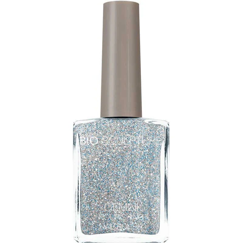 Bio Sculpture Gemini Nail Polish No. 264 Sapphire Song – vegan, silver and blue sapphire glitter nail polish for a sparkling, statement manicure