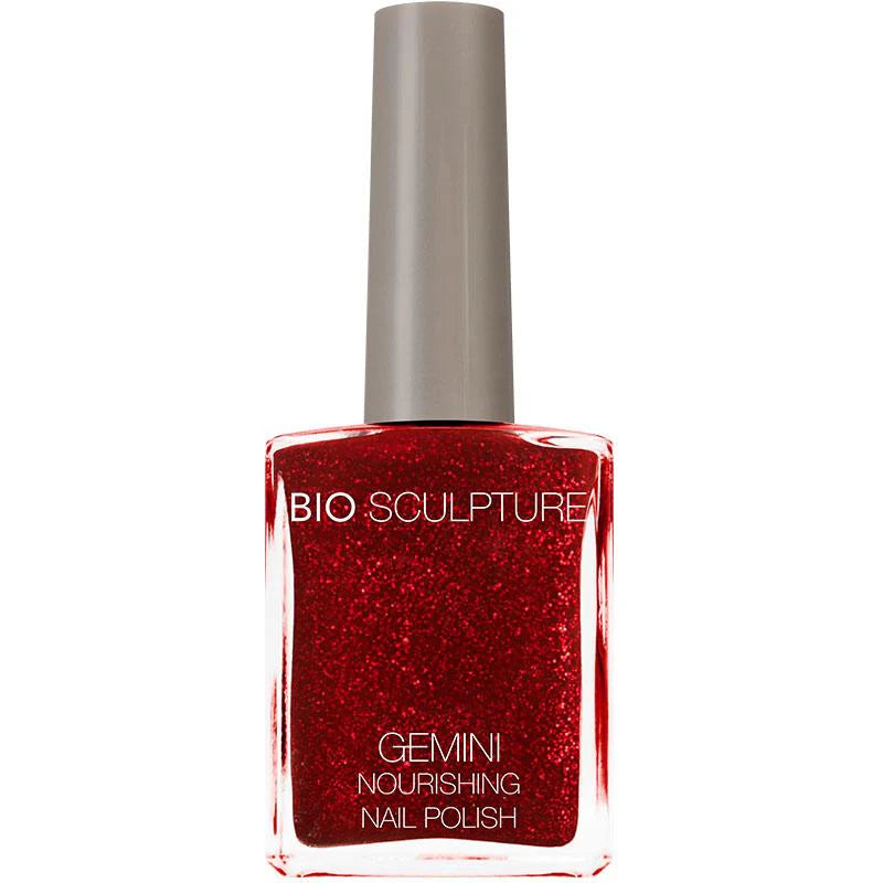 Bio Sculpture Gemini Nail Polish No. 167 Seductive Lights 14ml – vegan, shimmering deep berry nail polish with fine glitter for a glamorous, elegant manicure