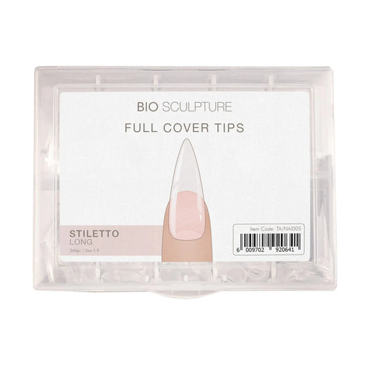 Box of Bio Sculpture Gel Full Cover Stiletto Nail Tips – 360-piece set with organised tip box for easy nail extension application