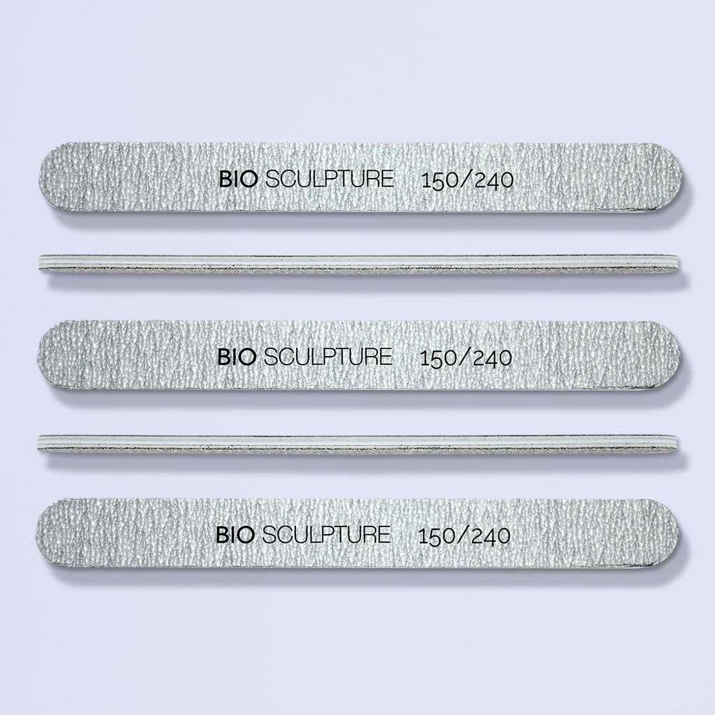Bio Sculpture Zebra File/Buffer 150/240 Grit Pack of 5 – vegan, dual-grit nail files and buffers for gentle shaping and smoothing of natural and gel nails