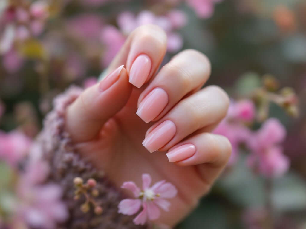 Spring 2026 Nail Collection image of a hand with soft pink nail polish