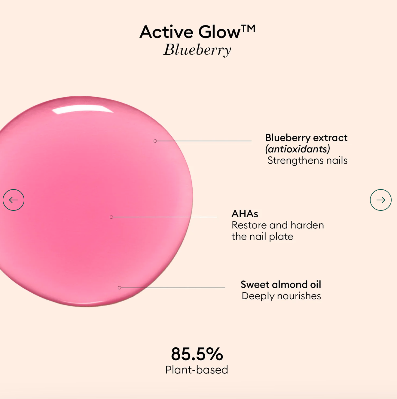 Colour blob of Manucurist Active Glow Blueberry – transparent, non-toxic illuminating base coat for healthy nail shine