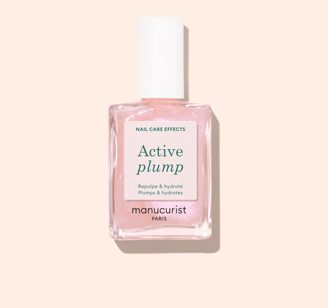 Manucurist Paris Active Plump 15ml – plumping effect nail care polish with collagen and peach extract, pearly baby pink finish, 74.5% bio-sourced, vegan, cruelty-free, hydrating and nourishing treatment, London Nail Vault