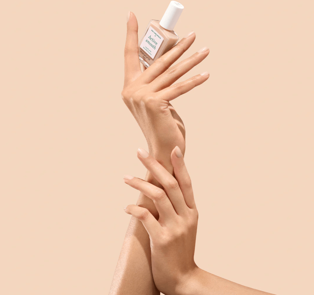 Manucurist Paris Active Smooth 01 15ml – Smoothing CC care polish with sheer beige veil, 75.5% bio-sourced, vegan, cruelty-free, ridge filler, hydrating and strengthening nail treatment, London Nail Vault