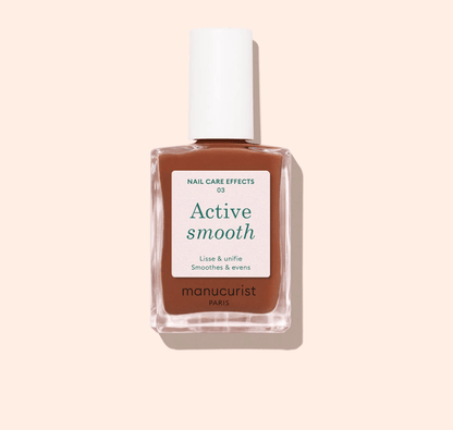 Manucurist Paris Active Smooth 03 15ml – Smoothing CC care polish with satin bronze finish, 75.5% bio-sourced, vegan, cruelty-free, ridge filler, hydrating and strengthening nail treatment, London Nail Vault