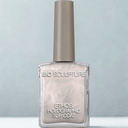 Ethos Holographic Top Coat 14ml – Pink to purple chrome effect nail polish top coat by Bio Sculpture, vegan, cruelty-free, suitable for all nail types, adds holographic glaze, London Nail Vault