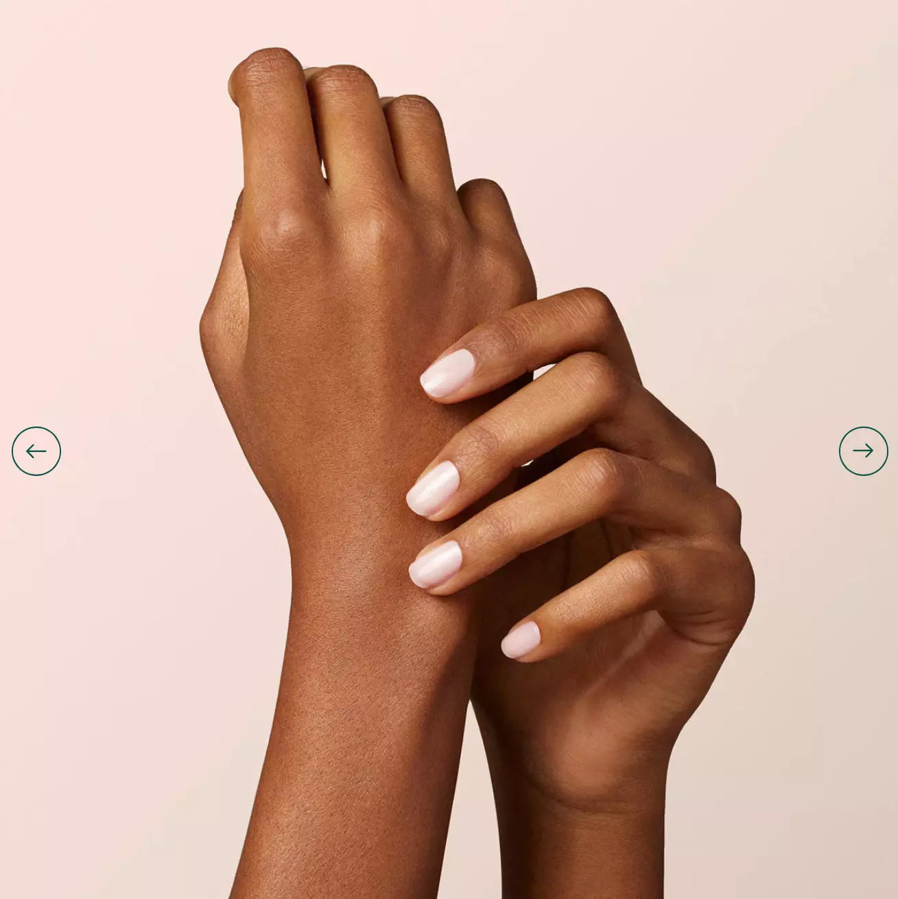 Close-up of Milky White polish on darker skin – eco-friendly, milky white shade for a sophisticated nail look