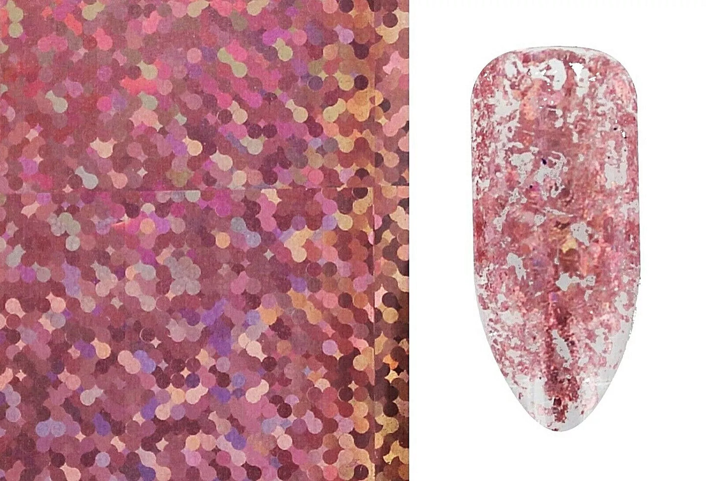 Bio Sculpture Essence Nail Art Rose Gold Holographic Nail Foil Confetti 1.5m – ultra-reflective rose gold holographic foil for dazzling, creative nail art designs