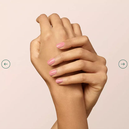 Close-up of Old Rose polish on light skin – muted, eco-friendly rose pink shade for natural nail looks