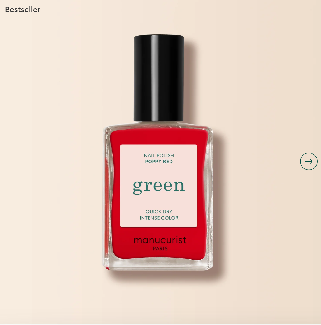 Manucurist Paris Green Range Poppy Red Nail Polish 15ml – vegan, eco-friendly vibrant red polish for bold manicures