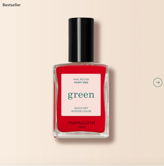 Manucurist Paris Green Range Poppy Red Nail Polish 15ml – vegan, eco-friendly vibrant red polish for bold manicures
