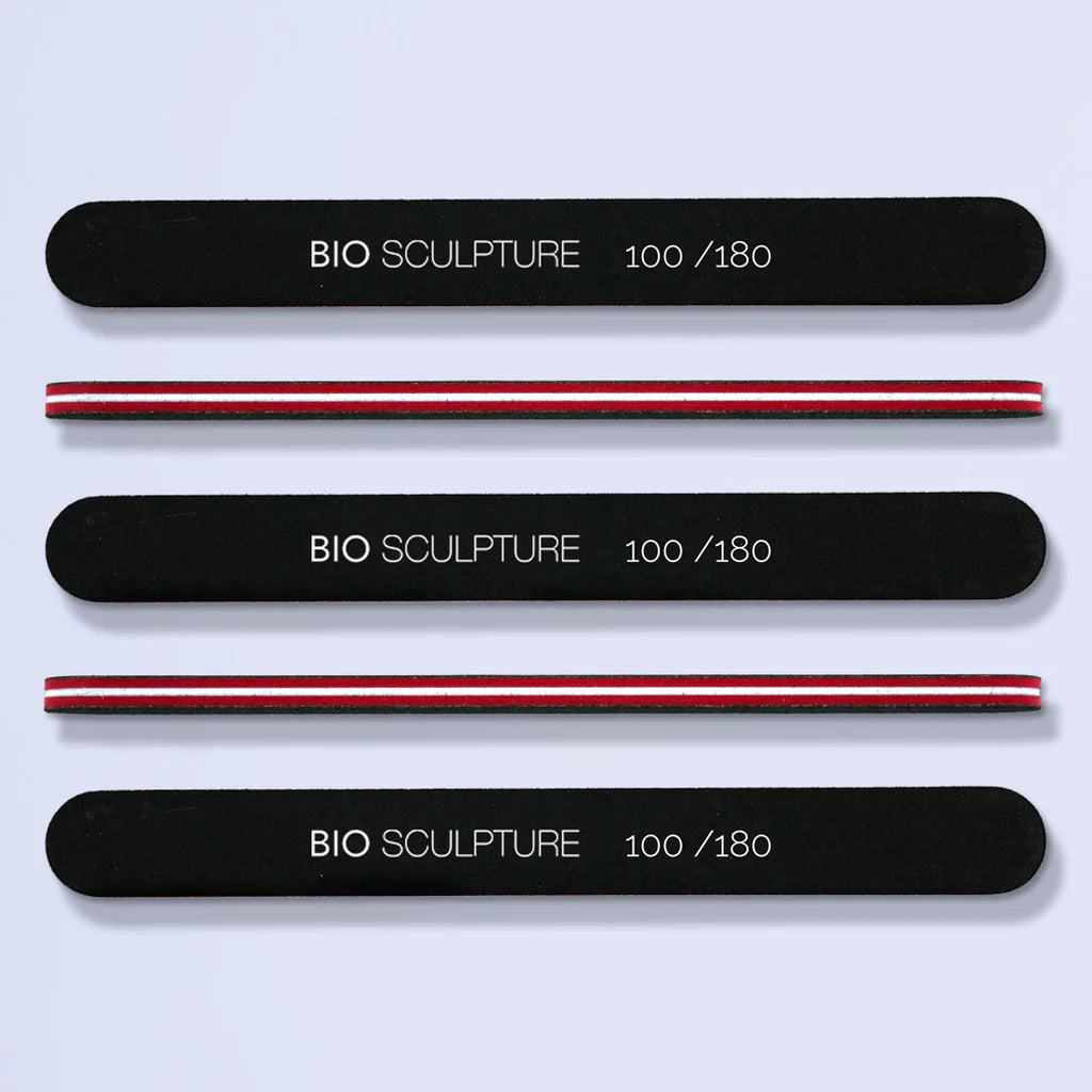 Bio Sculpture Power File 100/180 Grit Pack of 5 – vegan, dual-grit nail files for efficient shaping and smoothing of natural and artificial nails
