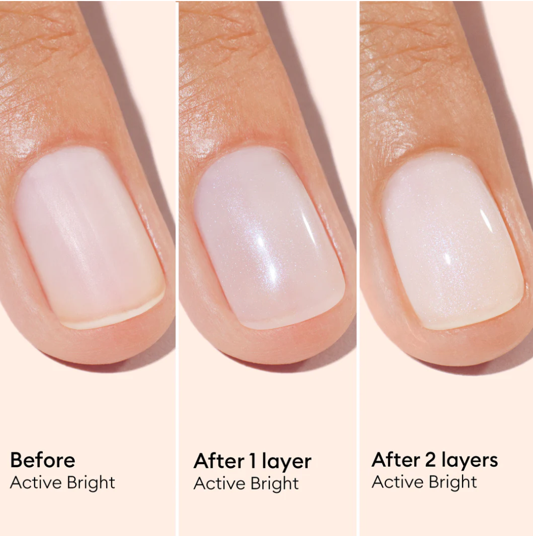 Side-by-side comparison of Manucurist Active Bright base coat on light and dark skin – vegan, non-toxic base coat for universal nail care