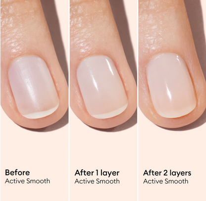 Swatch of Manucurist Paris Base Coat Active Smooth – clear, smoothing finish for natural nails