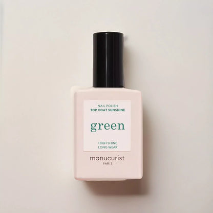 Manucurist Paris Green Range Top Coat Sunshine 15ml – vegan, eco-friendly glossy top coat for a radiant, long-lasting manicure