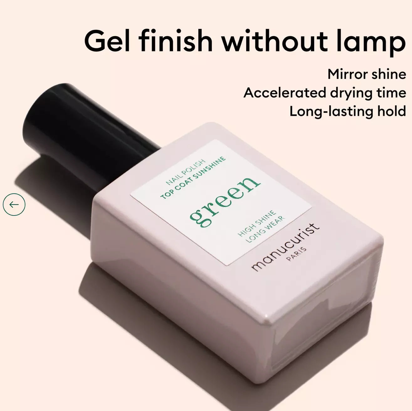 Close-up of Manucurist Top Coat Sunshine – plant-based, non-toxic glossy top coat for shiny, protected nails