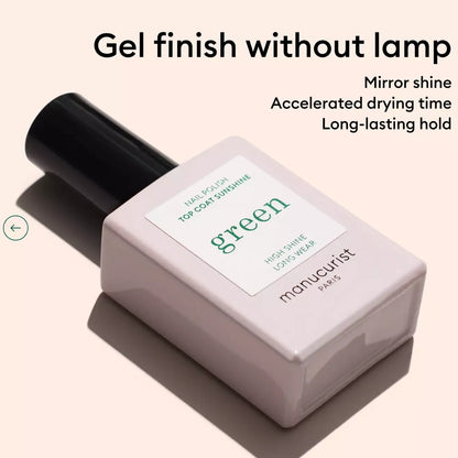 Close-up of Manucurist Top Coat Sunshine – plant-based, non-toxic glossy top coat for shiny, protected nails