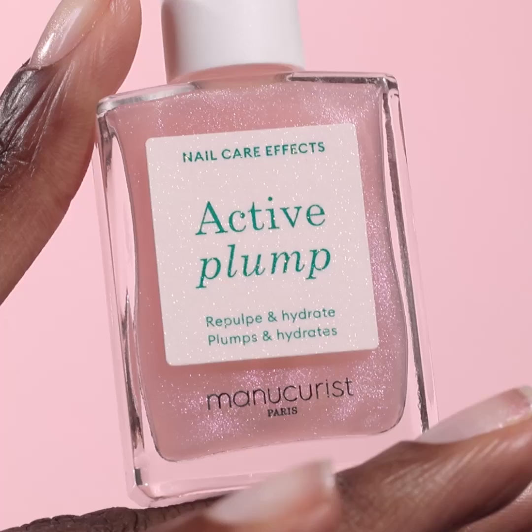 Manucurist Paris Active Plump 15ml – plumping effect nail care polish with collagen and peach extract, pearly baby pink finish, 74.5% bio-sourced, vegan, cruelty-free, hydrating and nourishing treatment, London Nail Vault
